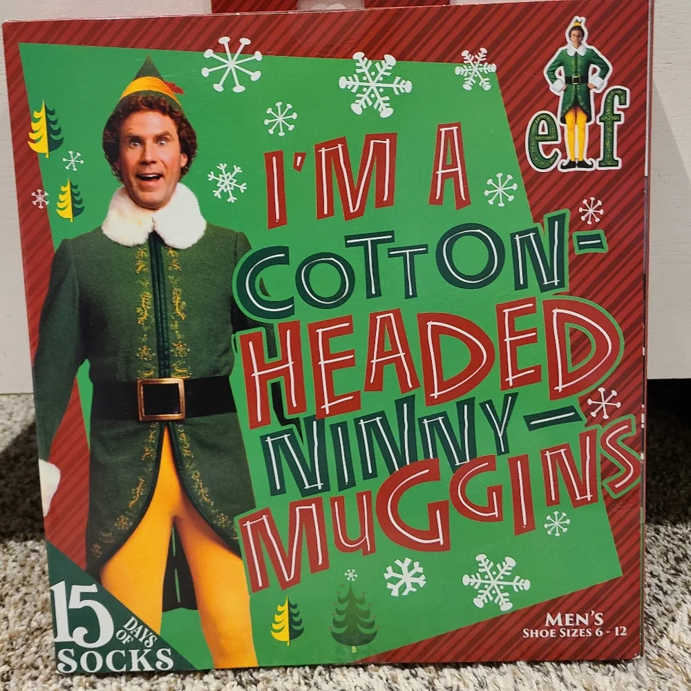 2 for $30 Men's ELF 15 Days of Socks Advent Calendar Christmas Size 6-12 NEW - Picture 1 of 6
